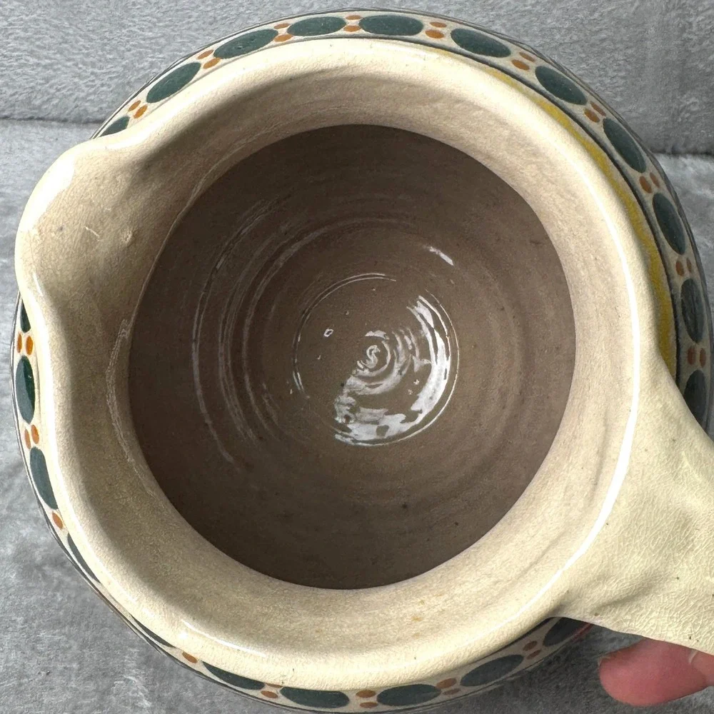 Vintage Mexican Folk Art Pottery Pitcher Tonala Style Hand Painted Ceramic Jug